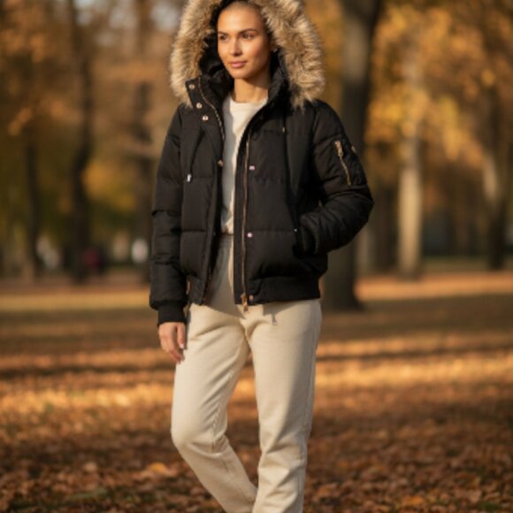 BRAND NEW! Women's Cropped Faux Fur Hooded Jacket - Picture 4 of 6